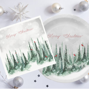 Assiettes En Carton Joyeux Noël Pinède Forêt Cardinal Oiseaux