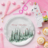 Assiettes En Carton Joyeux Noël Pinède Forêt Cardinal Oiseaux (Fête)