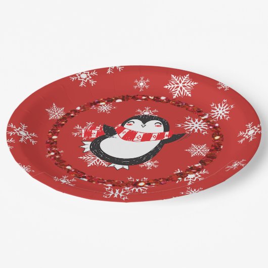 Assiettes En Carton Joyeux Noël Pingouin Fête Plaques papier (Angle)