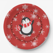 Assiettes En Carton Joyeux Noël Pingouin Fête Plaques papier (Devant)