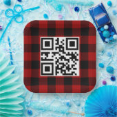 Assiettes En Carton Joyeux Noël QR Code Sur Buffalo Plaid (Fête)