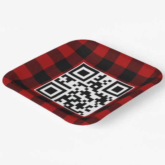Assiettes En Carton Joyeux Noël QR Code Sur Buffalo Plaid (Angulaire)