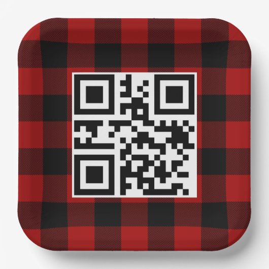 Assiettes En Carton Joyeux Noël QR Code Sur Buffalo Plaid (Recto)