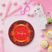 Assiettes En Carton Joyeux Noël Red Gold Snowflakes 7" (Fête)