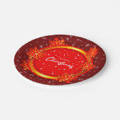 Assiettes En Carton Joyeux Noël Red Gold Snowflakes 7" (Angle)