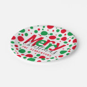 Assiettes En Carton Joyeux Noël Red Green Dots Typographie Monogramme (Angle)