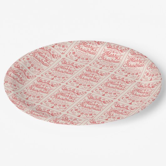 Assiettes En Carton Joyeux Noël Retro (Angle)