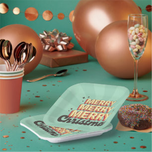 Assiettes En Carton Joyeux Noël rétro texte de conception 3d super