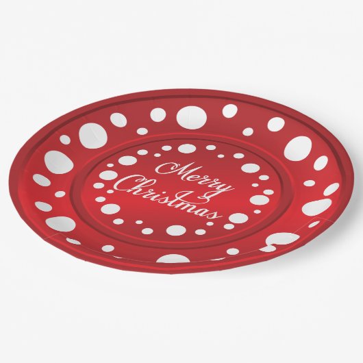 Assiettes En Carton Joyeux Noël rouge blanc points motif (Angle)