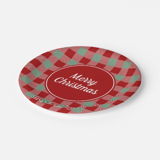 Assiettes En Carton Joyeux Noël Rouge Et Vert Plaid Classique (Angle)