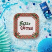 Assiettes En Carton Joyeux Noël rouge Plaid avec Holly (Fête)