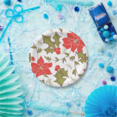 Assiettes En Carton Joyeux Noël rouge poinsettia vert eul (Fête)