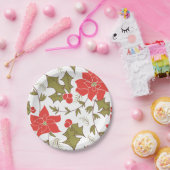 Assiettes En Carton Joyeux Noël rouge poinsettia vert eul (Fête)