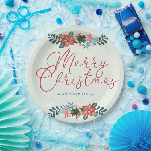 Assiettes En Carton Joyeux Noël Rouge Vert Nom de famille Personnalisé (Fête)