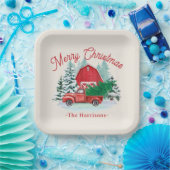 Assiettes En Carton Joyeux Noël Russe Camion Rouge Ecru (Fête)