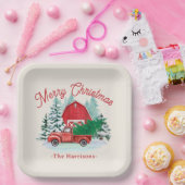 Assiettes En Carton Joyeux Noël Russe Camion Rouge Ecru (Fête)