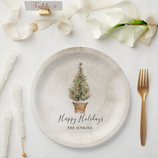 Assiettes En Carton Joyeux Noël Rustique Arbre de Noël (Mariage)