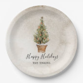 Assiettes En Carton Joyeux Noël Rustique Arbre de Noël (Devant)