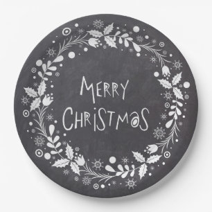 Assiettes En Carton Joyeux Noël Rustique Fleur Wreath tableau de bord