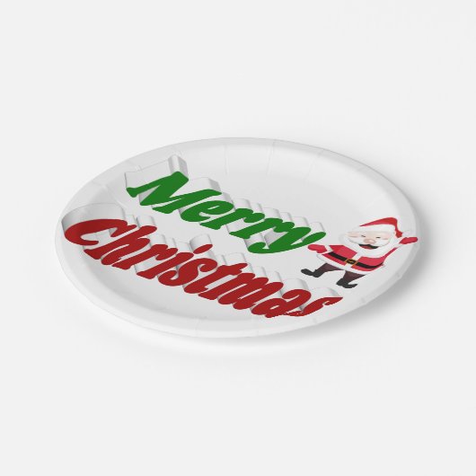 Assiettes En Carton Joyeux Noël Santa Claus rouge vert typographie (Angle)
