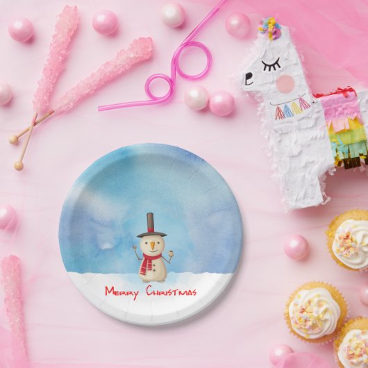 Assiettes En Carton Joyeux Noël Snowman Agitant Et Souriant (Fête)