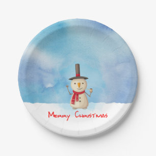 Assiettes En Carton Joyeux Noël Snowman Agitant Et Souriant