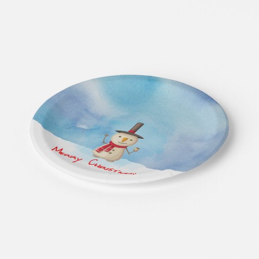 Assiettes En Carton Joyeux Noël Snowman Agitant Et Souriant (Angle)