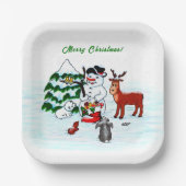 Assiettes En Carton Joyeux Noël ! Snowman avec amis (Recto)