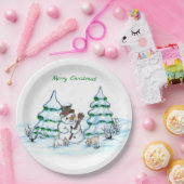 Assiettes En Carton Joyeux Noël ! Snowman avec chat et chiot (Fête)