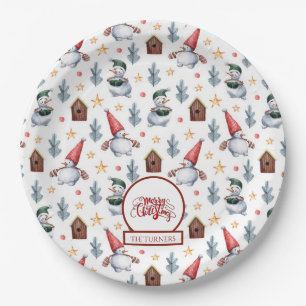 Assiettes En Carton Joyeux Noël Snowman Snowflakes Monogramme