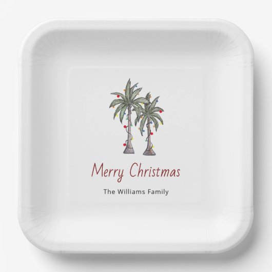 Assiettes En Carton Joyeux Noël Tropical Palm Trees (Recto)