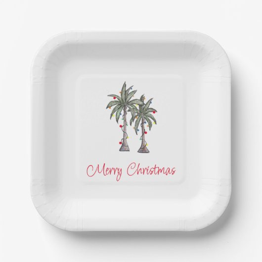 Assiettes En Carton Joyeux Noël tropical Palmiers (Recto)