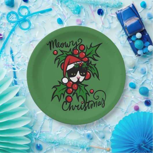 Assiettes En Carton Joyeux Noël Tuxedo Chat (Fête)