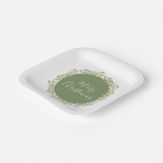 Assiettes En Carton Joyeux Noël vert (Angulaire)