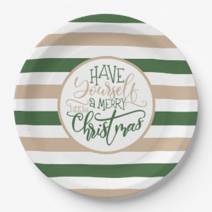 Assiettes En Carton Joyeux Noël vert et bronzé