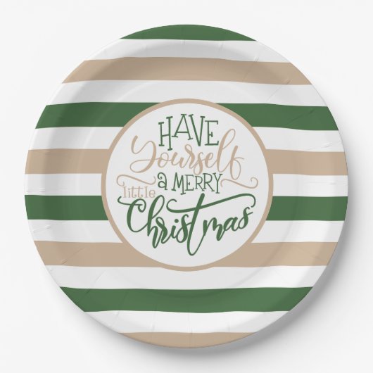 Assiettes En Carton Joyeux Noël vert et bronzé (Devant)