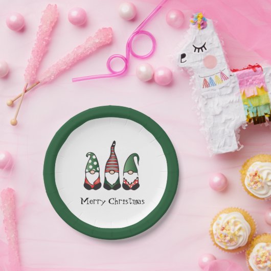 Assiettes En Carton Joyeux Noël vert Gnomes (Fête)