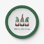 Assiettes En Carton Joyeux Noël vert Gnomes (Devant)