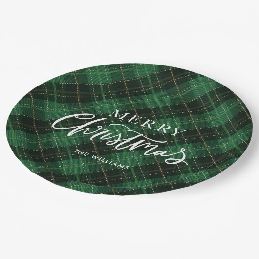 Assiettes En Carton Joyeux Noël vert plaid (Angle)
