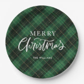 Assiettes En Carton Joyeux Noël vert plaid (Devant)