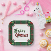 Assiettes En Carton Joyeux Noël vert Plaid avec Holly (Fête)