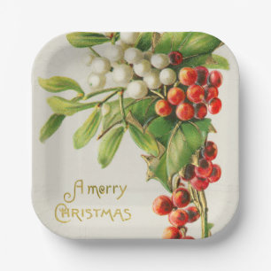 Assiettes En Carton Joyeux Noël vintage cerise fêtes 