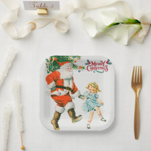 Assiettes En Carton Joyeux Noël vintage père Noël Holiday