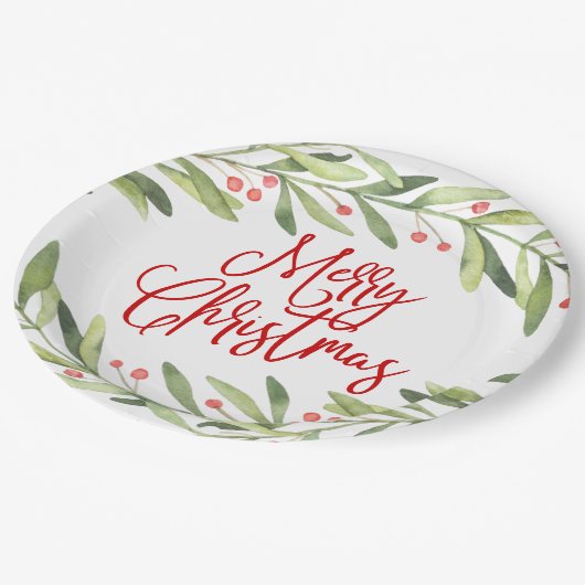 Assiettes En Carton Joyeux Noël Wreath Fête (Angle)