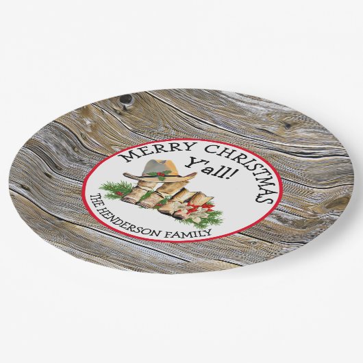 Assiettes En Carton Joyeux Noël Y'all Country et Western Rustic (Angle)