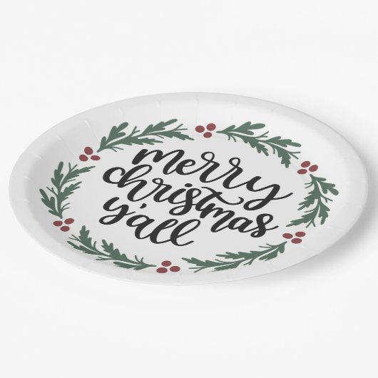 Assiettes En Carton Joyeux Noël Y'all Plaque de papier de Noël (Angle)