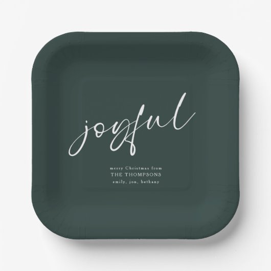 Assiettes En Carton Joyeux Nom de script Joyeux Noël vert (Recto)