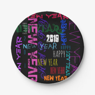 Assiettes En Carton Joyeux Nouvel An 2019 Pop Colours Plaque de papier