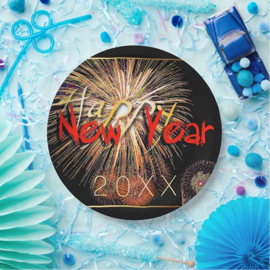 Assiettes En Carton Joyeux Nouvel An 2023 Feu d'artifice en plaque de (Fête)