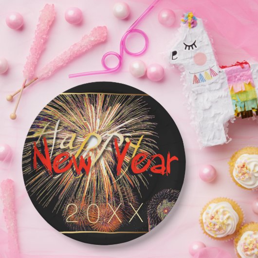 Assiettes En Carton Joyeux Nouvel An 2023 Feu d'artifice en plaque de (Fête)